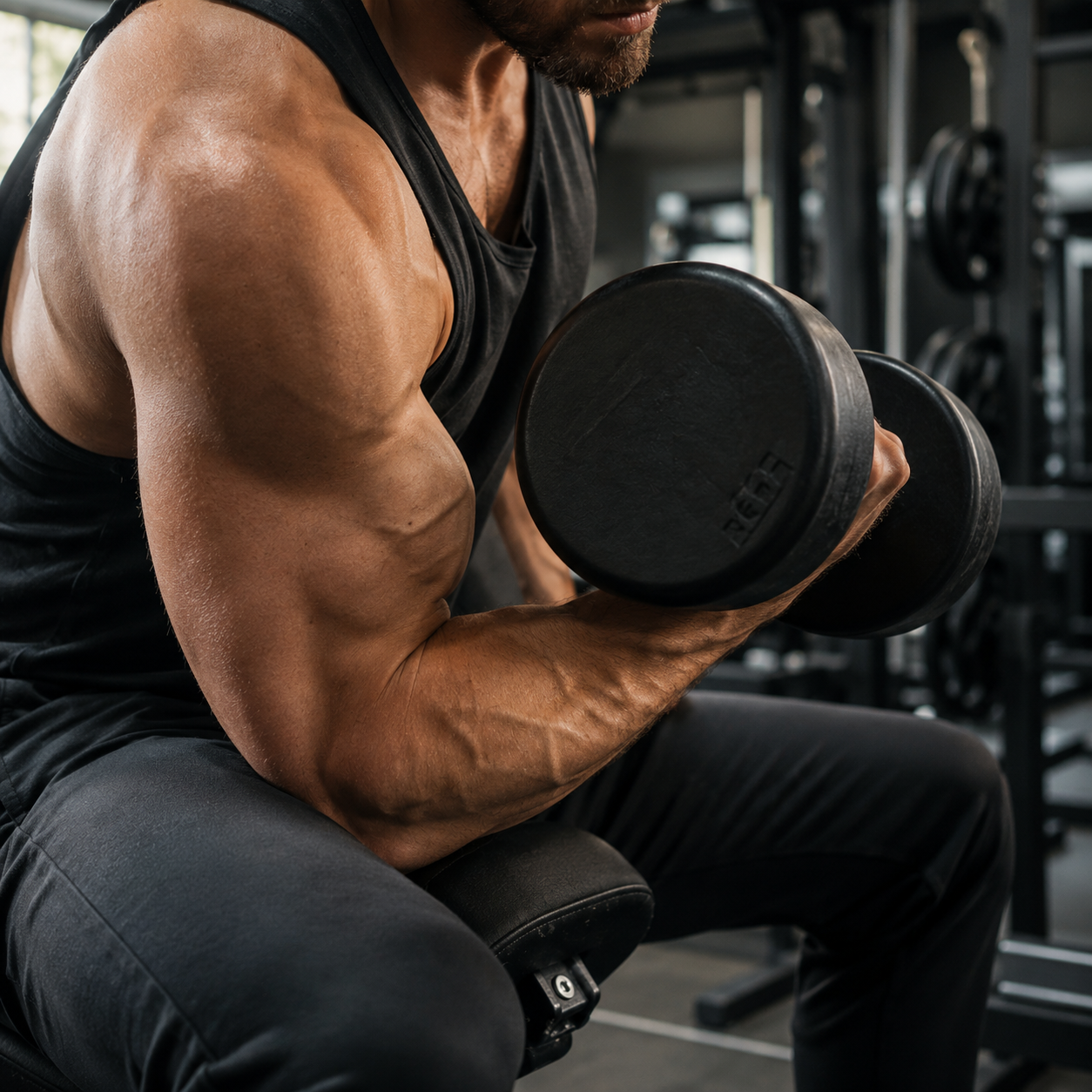 Aluno treinando musculação com halteres na Point Fitness